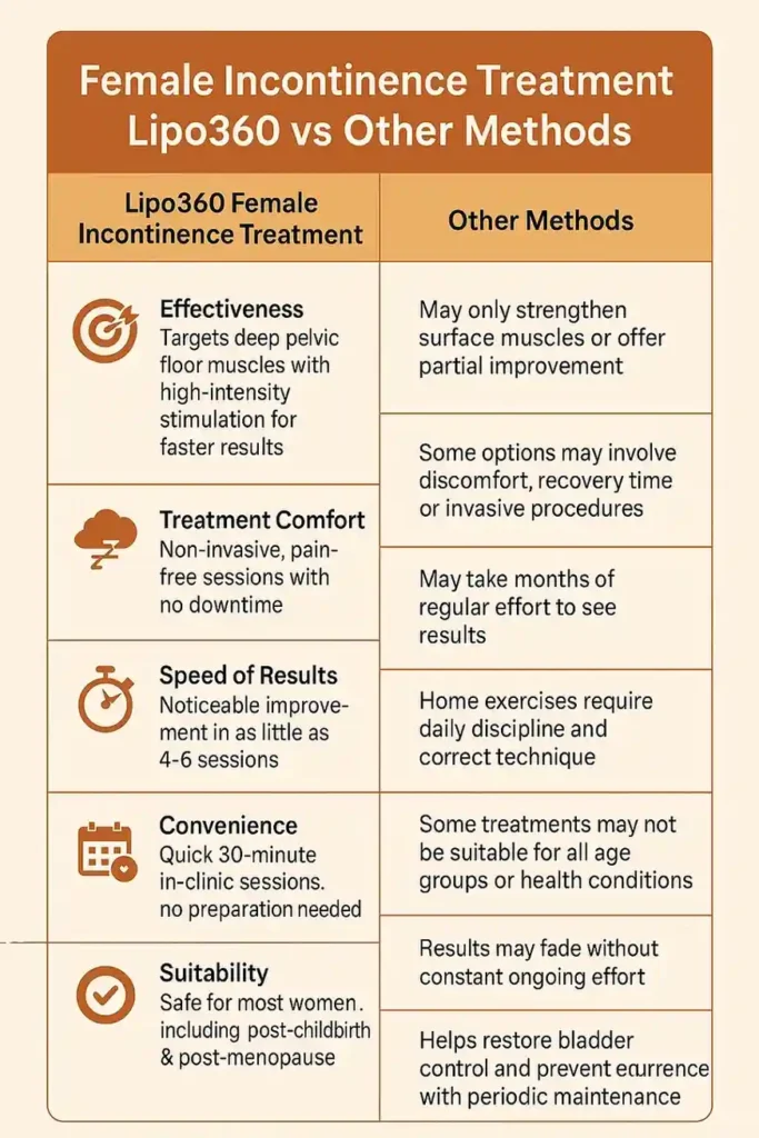 Comprehensive Guide To Female Incontinence Treatment Options 1 Table showing benefits of incontinence treatment Cheshire